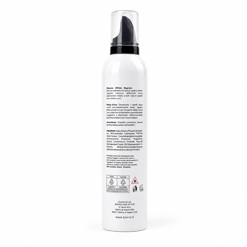 Biòrio Mousse Effetto Bagnato Capelli  Styling Wet Look, Definizione Naturale, Fragranza Latte e Vaniglia 300 ml